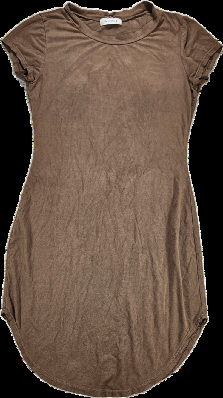 January 7 Women's Brown Short Sleeve Crew Neck Tunic Top M Curved Hem Dress